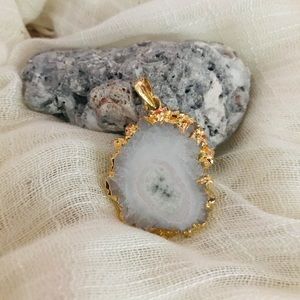 NEW Solar Quartz Druzy 925 silver/gold Penant